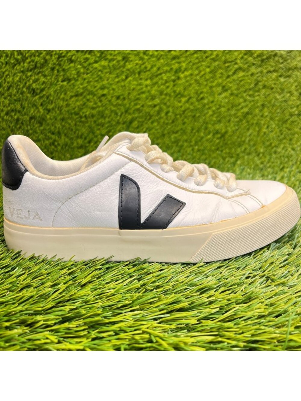 Veja Campo Womens Size 5 White Black Athletic Leather‎ Walking Shoes Sneakers